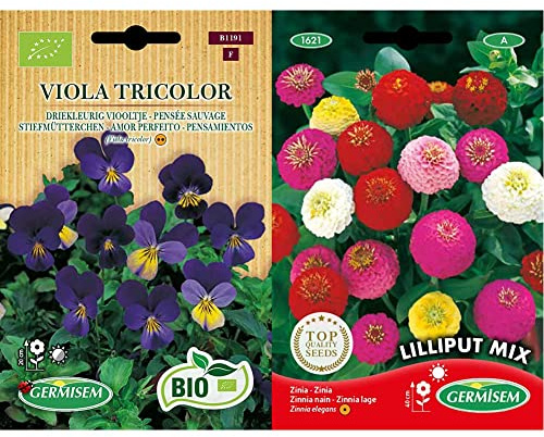 Germisem Biologico Viola Tricolor Semi di Viola del Pensiero 0.3 g & Lilliput Mix Semi di Zinnia 1.5 g