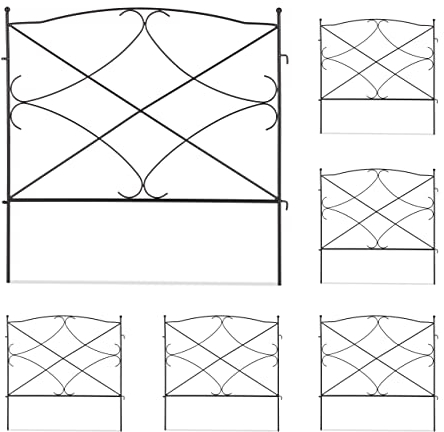 Relaxdays Beetzaun, HxB: je 60 x 59,5 cm, Garten Beeteinfassung zum Stecken, 6 dekorative Zaunelemente, Metall, schwarz