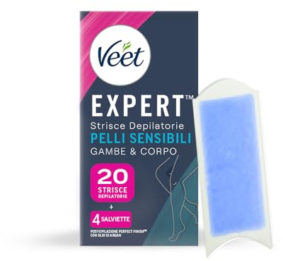 Veet Expert Strisce Corpo e Gambe Pelli Sensibili, 20 strisce