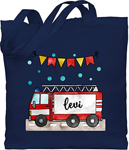 Geschenk mit Namen personalisiert by Shirtracer - Baumwolltasche - Feuerwehrauto Motiv I Leiterwagen Geschenk Feuerwehr I Löschzug