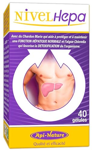 Nivelhepa 40 Gélules | Chardon-marie, extrait d'artichaut, choline, chlorelle, SAMe et glutathion | Protection et détoxification du foie | Api-Nature Détox Foie