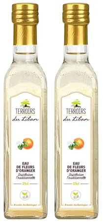Acqua di Fiori d'Arancio Autentica - Distillazione Artigianale - Senza Aroma Artificiale - Ideale per Dolci, Bevande e Macedonia - Certificata Commercio Equo e Solidale - 2 x 25cl - Terroirs du Liban