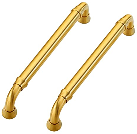 2er-Pack Möbelgriffe aus massivem Messing, goldene Schrankgriffe, Vintage-Schubladengriffe, Küchenschubladengriffe, gebürstete Schrankgriffe für Türen, für Kleiderschrank, Schlafzimmer (96 mm, Gold)