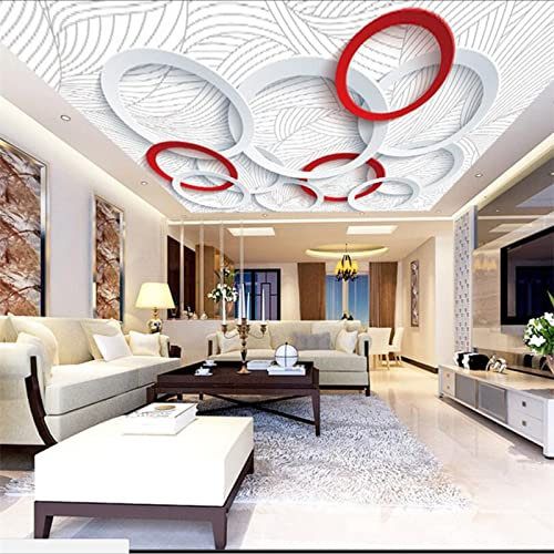 SABORR 3D Salon Papier peint Auto-adhésif PVC Murale Blanc Rouge Anneau Géométrique Chambre Décoration Fond Mur Art Autocollant