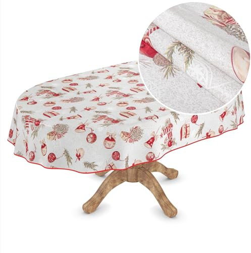 ANRO Wachstuchtischdecke Weihnachts Tischdecke abwaschbar Wachstuch Weihnachten Wachstischdecke Weihnachtsschmuck Oval 200x140cm