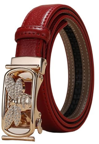 JIARY Damen-Gürtel Ratsche Modischer, Damengürtel Cowboy Braun, Taillengürtel Damen Schmal mit Automatischer Schnalle Legierung mit Quadratischem Tiermuster,Rot,115CM/45.3''