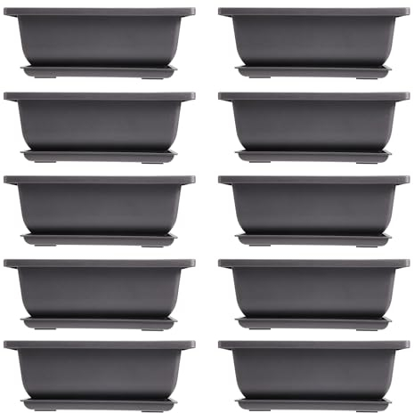 Papiivan 10 Packs Bonsai Training Pots with Tray Plastic Bonsai Plants Growing Pot for Garden Yard Living Room Balcony 16.5X12cm