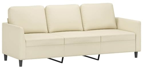 vidaXL Sofá de 3 Plazas, Asiento con Respaldo Reposabrazos, Sofá de Descanso Televisión, Sillón Tapizado para Salón, Cuero Sintético Color Crema