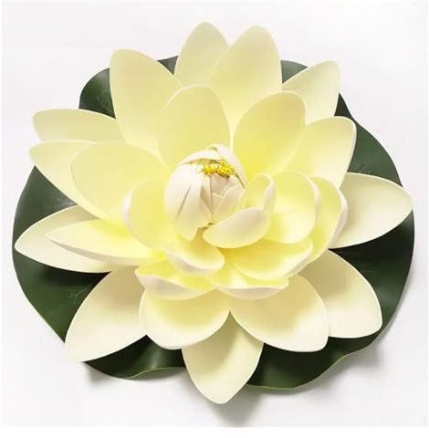 KüNstlicher Lotus 10/17/28/40/60 cm Schwimmende Lotus-Kunstblume, lebensechte Seerosen-Mikrolandschaft for Hochzeitsteich-Gartendekoration KüNstliche Seerosen (Color : 40cm Beige)