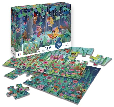 Calypto 3907703 Elfen und Feen, 2x24 Teile Puzzle-Set mit Soft-Touch, Kinderpuzzle mit großen Teilen und samtiger Oberfläche inkl. Puzzleposter, für Kinder ab 3 Jahren, Märchen, Fantasie
