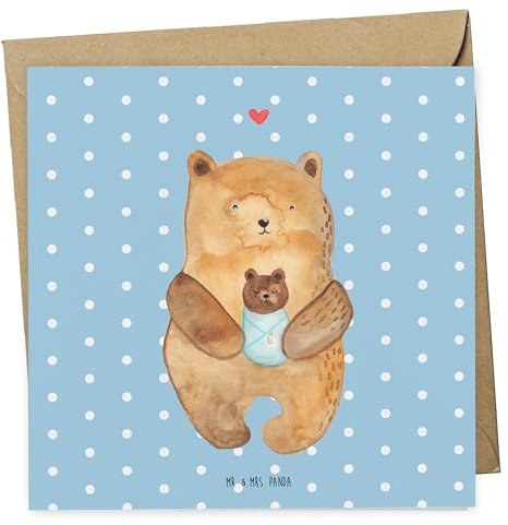 Mr. & Mrs. Panda Deluxe Karte Bär Baby - Geschenk, Geburt, Klapp, Einladungs, Täufling, Eltern, Hochwertige Gruß, Teddy