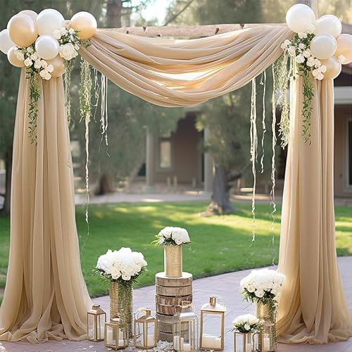 Querbehang Freihanddeko,1 Stück 75 * 550cm Chiffon Tüll Foto Hintergrund Vorhang Hochzeitsbogen Drapierung Stoff Freihanddeko Dekoration für Hochzeit Fotografie Party Geburtstag Taufe -Gold