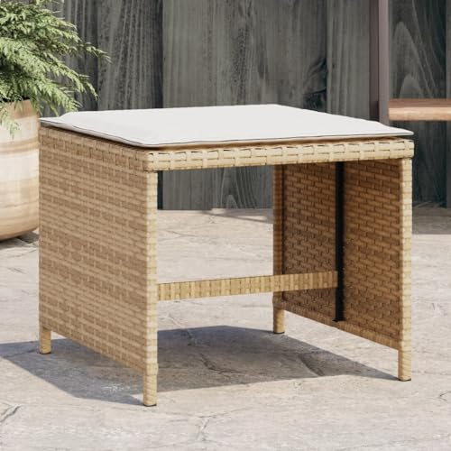 CIADAZ Gartenhocker mit Kissen 4 Stk. Beige 40x40x35 cm Poly Rattan, Balkon Hocker, Fusshocker Garten, Hocker Garten, Fußhocker Für Sessel, Gartenmöbel Hocker - 4007487