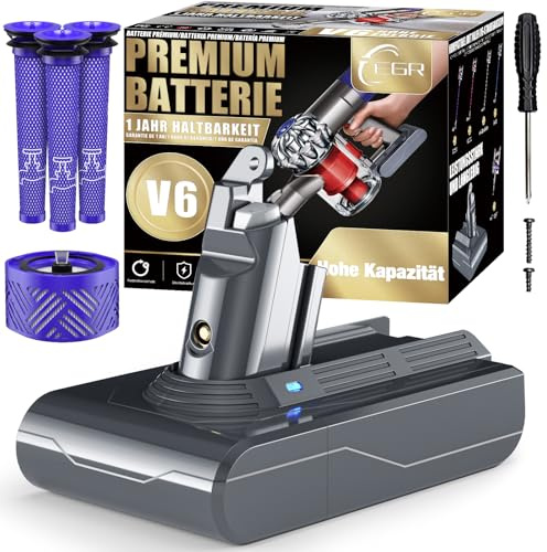 EGR Grande capacità Batteria per Dyson V6 Fluffy/Absolute/Motorhead Aspirapolvere di Ricambio DC62 DC58 DC59 DC61 DC72 DC74 con 3 + 1 Filtri