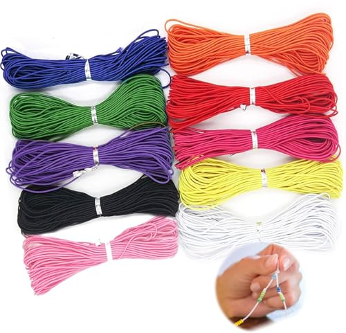 BRITECO Bracelet Elastic String, 10m Coloured Elastic Cord String 0.8mm, Stretchy Beading Cord Thread for Bracelets, Necklace Jewelry Craft Making, 10 Multicolor Choices, Durable and Flexible