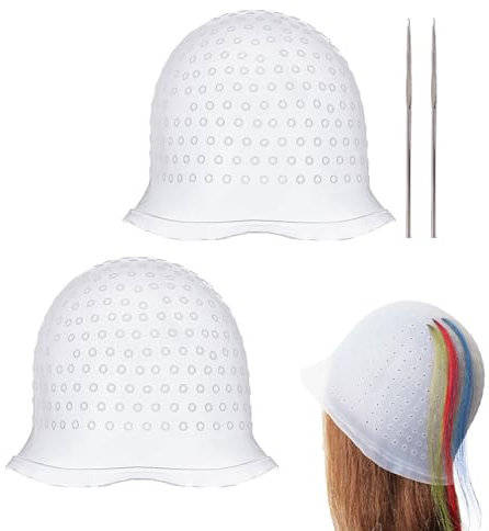 UILYNIU 4 Stücke Silikon Highlight Kappe Highlight Haar Kappe, Haare Färben Hervorhebung Kappe, Strähnchenhaube Mit Löcher Haube 2 Haken Nadel, Färben von Haar Friseur Werkzeug für Mädchen (Weiß)