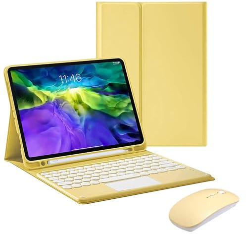 ZKAIAI Custodia Tastiera per iPad Air 5 Generazione 2022/Air 4 2020 10,9 Pollici con Mouse Bluetooth, QWERTY Tastiera Magnetica Bluetooth Staccabile con Touchpad, Portapenne Incorporato, Giallo