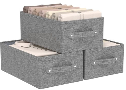 ENUMAIL Cajas de Almacenaje Plegable sin Tapa,41x25x16.5cm,Gris,3 Piezas