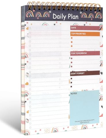 To Do List Pad, Undated Daily Planner A5 Spiral, Daily Planner Notepad Undated 52 Sheets Tear Of, Checklist Productivity Note Pad for Work Office Home (Padk-A)