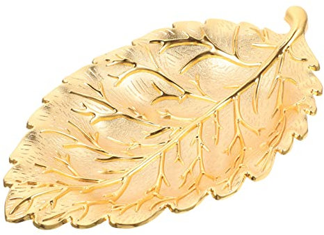 AOKWAWALIY Bladmellanmålstallrik snackstallrik mellanmål tallrik lyxig mellanmålstallrik godisskål förrätt bricka serveringsbricka av blad guld skrivbordsdekor platta i bladform zinklegering gyllene