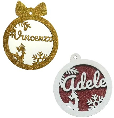 Set di Palline di Natale Personalizzate in Legno con Nome Varie Forme e Misure Palla Decorazione Natalizie Idea Regalo per Famiglia Parenti