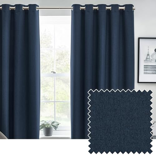 furn. Dawn Textured Blackout Ösenschals - Thermisch Gefüttertes Paar (Mitternachtsblau, Breite 117 x Länge 183cm)