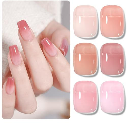 Shining She UV Nagellack Rosa Transparent, 6 Farben Frühling Sommer Kristall Jelly Nude Rosa Natur Naturfarbe Gellack Set Soak-Off UV Jelly Gel Nail Polish für Anfänger Maniküre Salon, 8ml