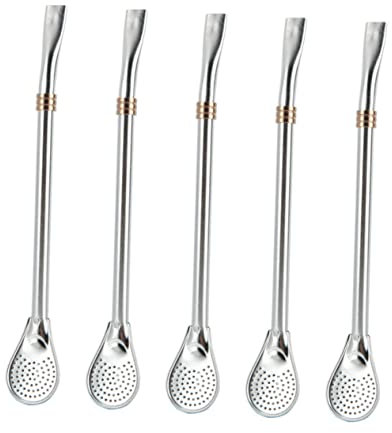 Cabilock 5piezas Cucharas Para Pajilla Colador y Filtrar Cucharas Inoxidable Diseño Plano