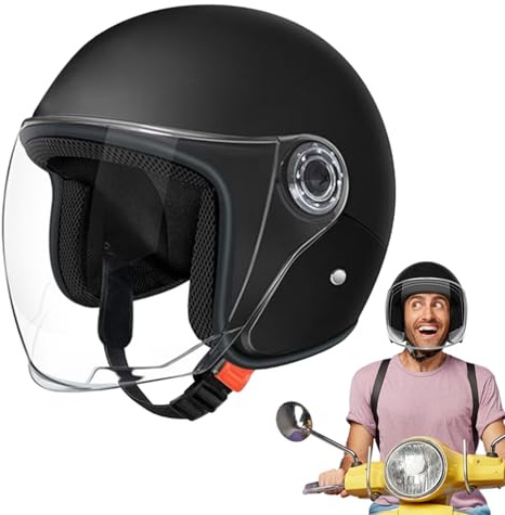 Casco De Moto para Adultos - Medio Cascos Motos Hombre - Vintage Cascos De Motocicleta - Cascoes Motos Abierto Retro con Visera Solar - Scooter Cascoes, Ciclomotor para Hombres Mujeres