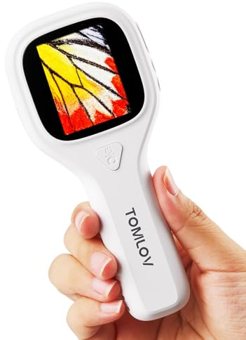 TOMLOV P10 Evo Microscopio Portatile per Bambini e Adulti, Lente con Luce per Insetti, Piante, Monete e Gioielli, Microscopio Tascabile con Schermo IPS da 2 per Windows/macOS – Bianco