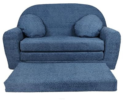 FORTISLINE Kindersofa XXL ausklappbar 96x57x48 cm - Kindercouch aus Teddy-Stoff mit Liegefläche 165 cm, 2 Kissen, Abnehmbarer waschbarer Bezug, Oeko-TEX Standard 100