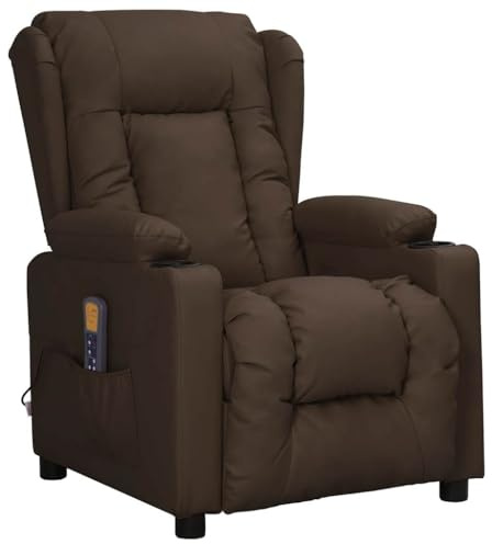 vidaXL Massagesessel mit Heizung Massage Elektrisch Fernsehsessel Relaxsessel Liegesessel Polstersessel Ruhesessel Sessel Braun Kunstleder