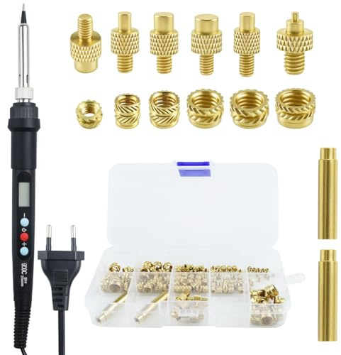 139 Stück Gewindeeinsätze Lötspitzen Set,80W LED Temperatur Einstellbar Lötkolben für Gewindeeinsätz Einschmelzmuttern M2 M3 M4 M5 M6 M8Kompatibel 3D Drucker Zubehör