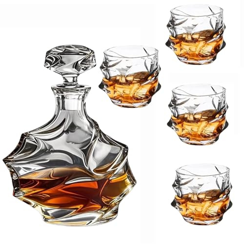 FVPJUXSG 5 Pack Tsuki Whiskey Glass,Glass Whiskey Decanter,Crystal Bar Glassware Old Fashioned Whiskey Glasses,Rocks Glasses Set Bourbon Gifts For Christmas For Father Men