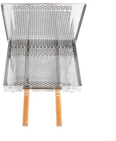 Cesta de barbacoa de acero inoxidable con función de bloqueo, para asar pescado y pollo (asa doble)