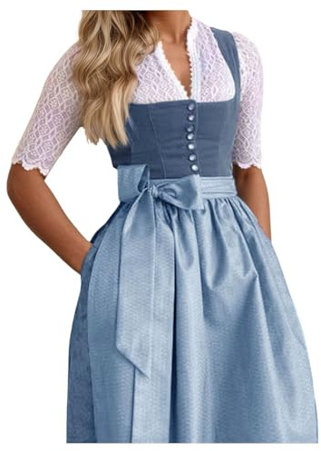 Generisch Damen Midi Dirndl Trachtenkleid Dirndlkleid Oktoberfest Outfit, Cosplay Damenanzug Elegante Hofkleidung Einfarbiger lässiger Druck für Frauen Mittelalter Kostüm Kleid