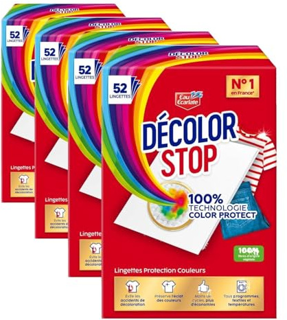 Decolor Stop - Protections Couleurs - Evite les Accidents de Decoloration - Preserve l'Eclat des Couleurs - Tous Programmes Textiles et Températures - Moins de Cycles - Plus d'Economies -x52 Lingettes