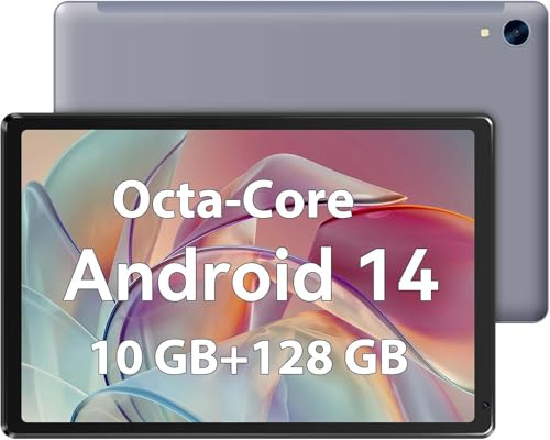 Ainmel 10 Zoll Tablet Android 14, 10GB RAM 128GB ROM 1TB TF, Octa-Core 2.0GHz Prozessor, 5G + 2.4G WiFi 6, 8 + 5MP Dual Camera, 5000mAh Akku, Bluetooth 5.0, Tablets mit Widevine L1 Grau