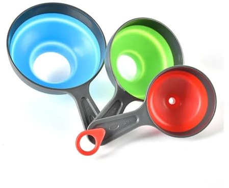 Juego de 3 embudos cocina silicona plegables, telescópicos, boca ancha, for polvos, líquidos y mermeladas Para Llenar LíQuido,Polvo