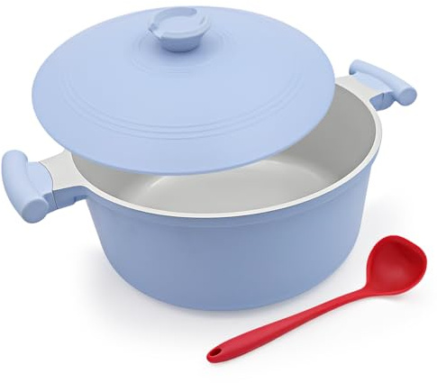 Kochtopf 28cm mit Aluminium Deckel, 7L Antihaft Keramik Beschichtung- Blau | Schmortopf zum Schmoren, Dünsten, Köcheln und Braten, Leichtgewicht- kühl Bleibender Griff