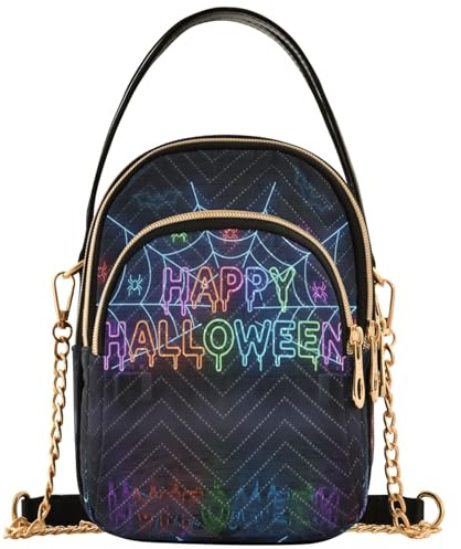 Kvinnors axelväskor neon färgglada halloween quiltad kedjerem mobiltelefon handväska söt dragkedja plommonväska damväska, 15 cm x 21 cm x 7,9 cm, 15 x 8 x 21 cm