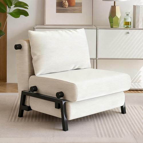 Klappbares Schlafsofa, 3-in-1 Cord-Stoffbezug Faltbares Sofa mit Schlaffunktion, 80cm Schlafsofa für 1 Personen, Gästebett fürs Wohnzimmer Schlafzimmer Heimkino Kleine Wohnung, Weiß