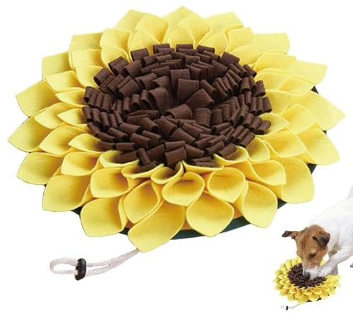 JcvPot Schnüffelmatte Für Hunde, Schnüffelteppich Hund Mit Sonnenblumen Design für Haustier Hunde Katzen, Intelligenzspielzeug Zur Stressreduktion Und Langsamen Fütterung, (Gelb, 38x38cm)