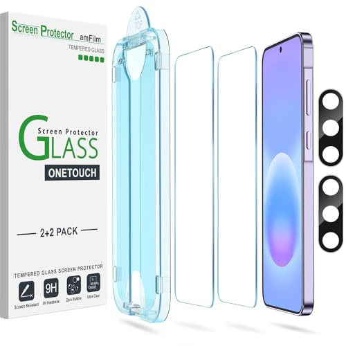 amFilm Auto-Alignment OneTouch för Samsung Galaxy A57 6,7 tum skärmskydd + kameralinsskydd, härdat glas, 30 sekunders installation, bubbelfri, fodralvänlig, repfri [2+2-pack]