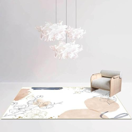 Chanxiang666 TeppichTeppich Moderner Wohnzimmer Teppich 120x250cm Frischer, floraler Stil, Grau-Rosa und Weiߠ Kurzflor, Borte, WeichMaschinenwaschbar 120x250cm