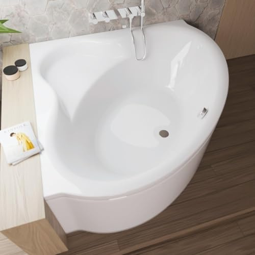 ECOLAM Baignoire d'angle Bala 140x140cm avec surface antidérapante + tablier | bonde de vidage pieds + silicone | baignoire moderne avec siège | Set complet