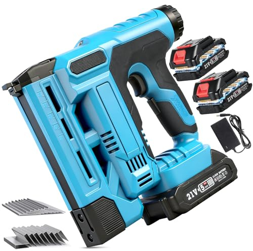Akku-Nagler Set Elektrisch, 18GA 2-in-1 Nagelpistole Akku Nagler Einstellbare Tiefe, 2X2.0Ah Batterie Elektrische tacker Nagelpistole mit 1000 Nägel&1000 Tackerklamme für Holz, Heimwerkerar