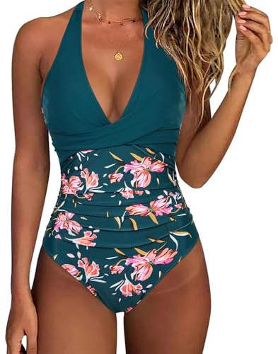 Costume Donna Intero Curvy Costume Donna a Fascia Bagno Vestiti Coordinati Estivi Senza Segni Abbronzatura Abbigliamento Contenitivo Reggiseno Mare Verde Scuro L