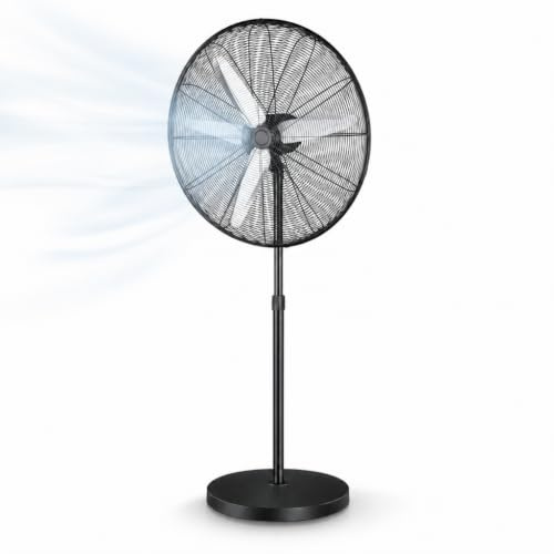 Ventilador de Pie Industrial 120W – 55 cm diametro, 3 Aspas Aluminio, 3 Velocidades, Oscilante y Orientable, Altura Regulable 91–123 cm, Base Pesada Antivuelco, Fijo y Rotatorio, Negro/Plata (120 W)