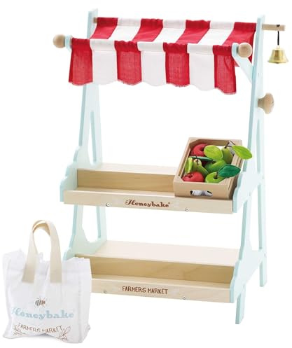 Le Toy Van - TV181 - Gioco educativo banco del Mercato, per Bambini dai 3 Anni, Include Borsa della Spesa in Canvas e Cassetta con Mele e pere, Giocattolo Ecologico Montessori